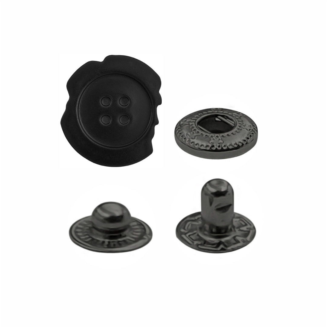 Black Designer Uneven 4-Part Metal Snap Button Fasteners for Leather Jackets