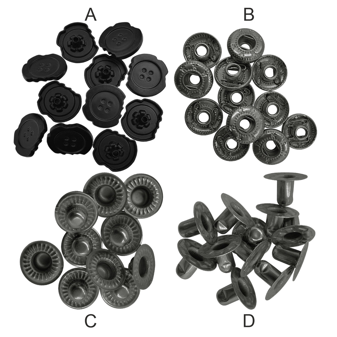 Black Designer Uneven 4-Part Metal Snap Button Fasteners for Leather Jackets