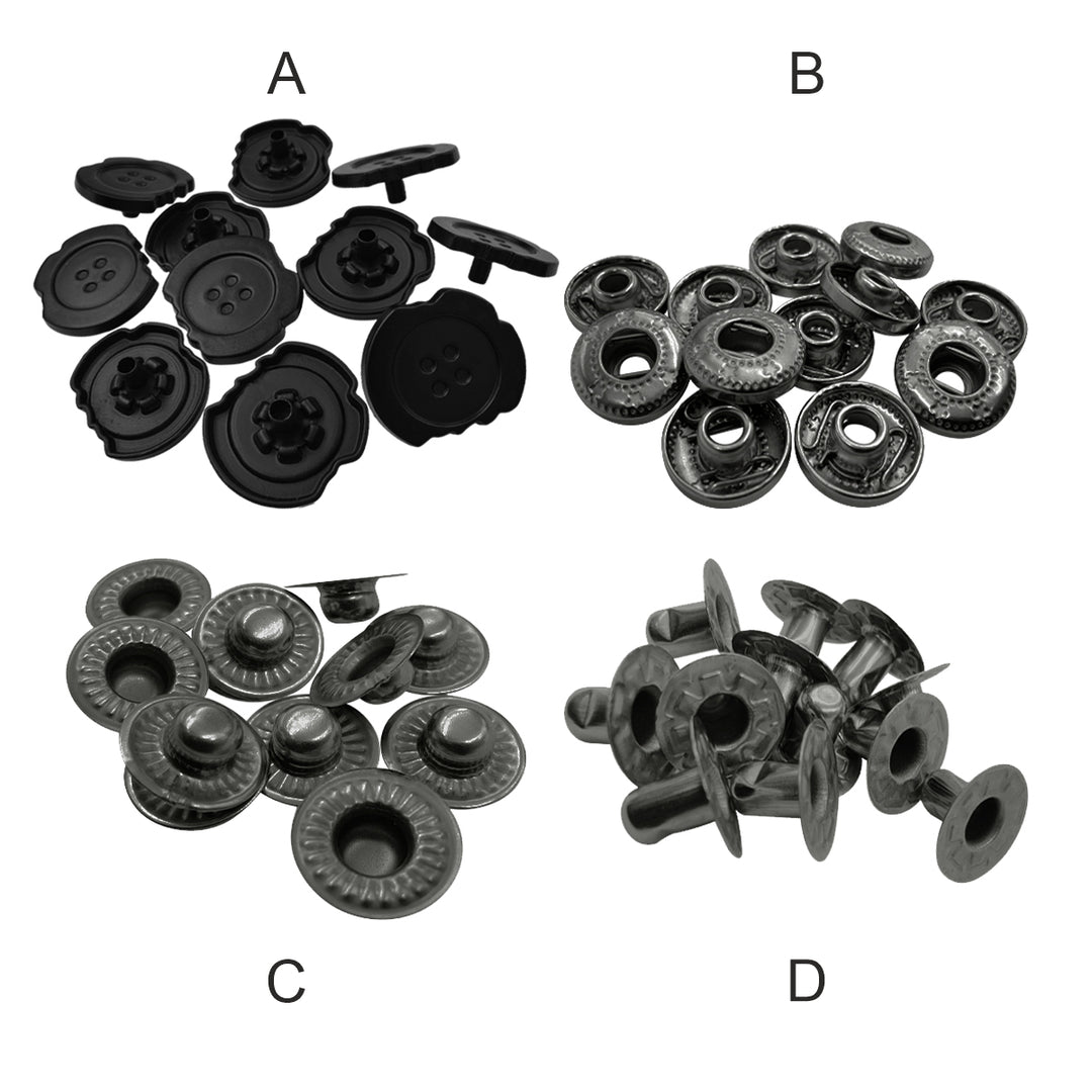 Black Designer Uneven 4-Part Metal Snap Button Fasteners for Leather Jackets