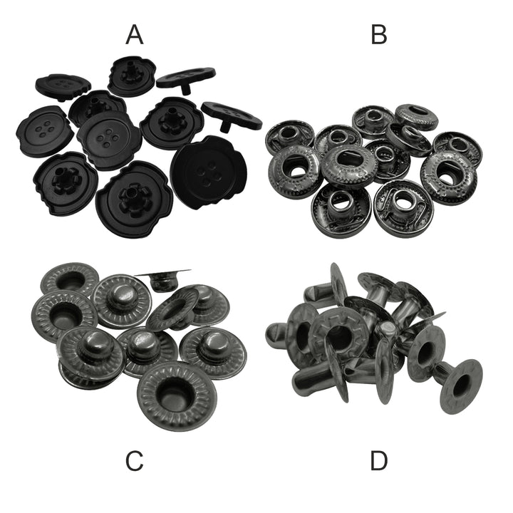 Black Designer Uneven 4-Part Metal Snap Button Fasteners for Leather Jackets