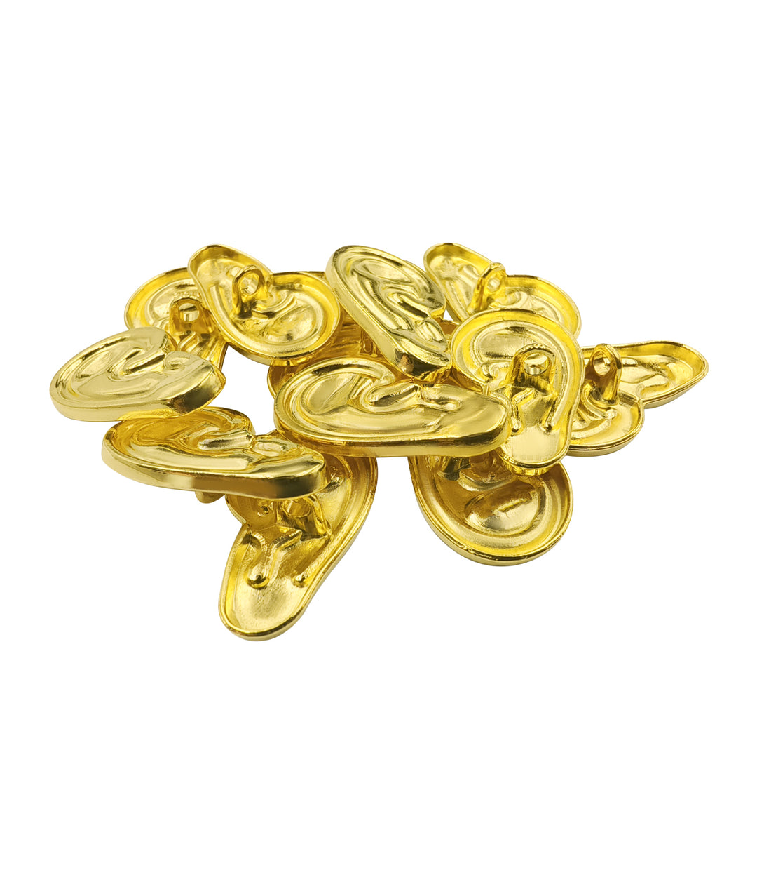 Shiny Dark Gold Ear-Shaped Premium Metal Buttons with Downhole Loop