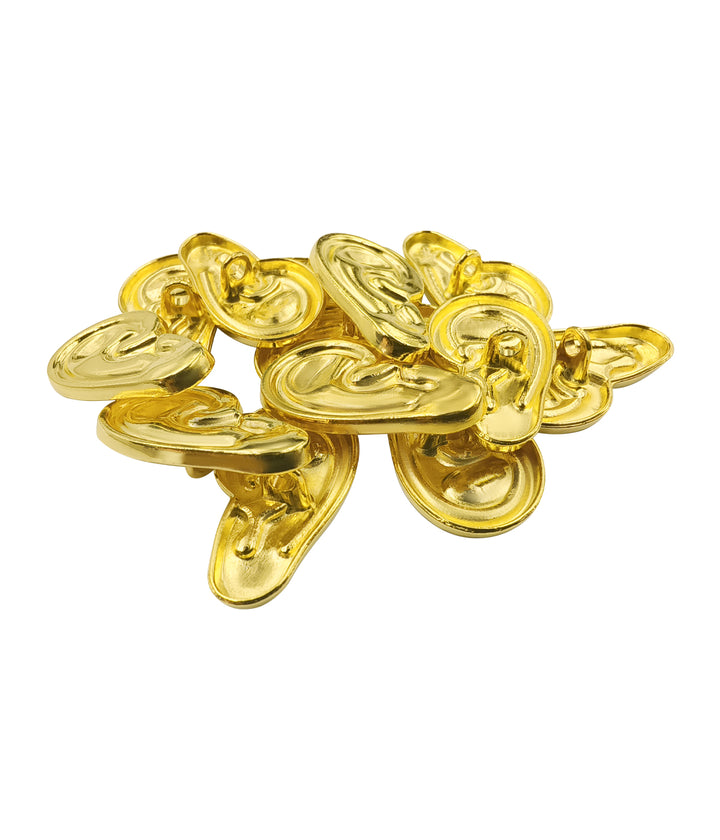 Shiny Dark Gold Ear-Shaped Premium Metal Buttons with Downhole Loop