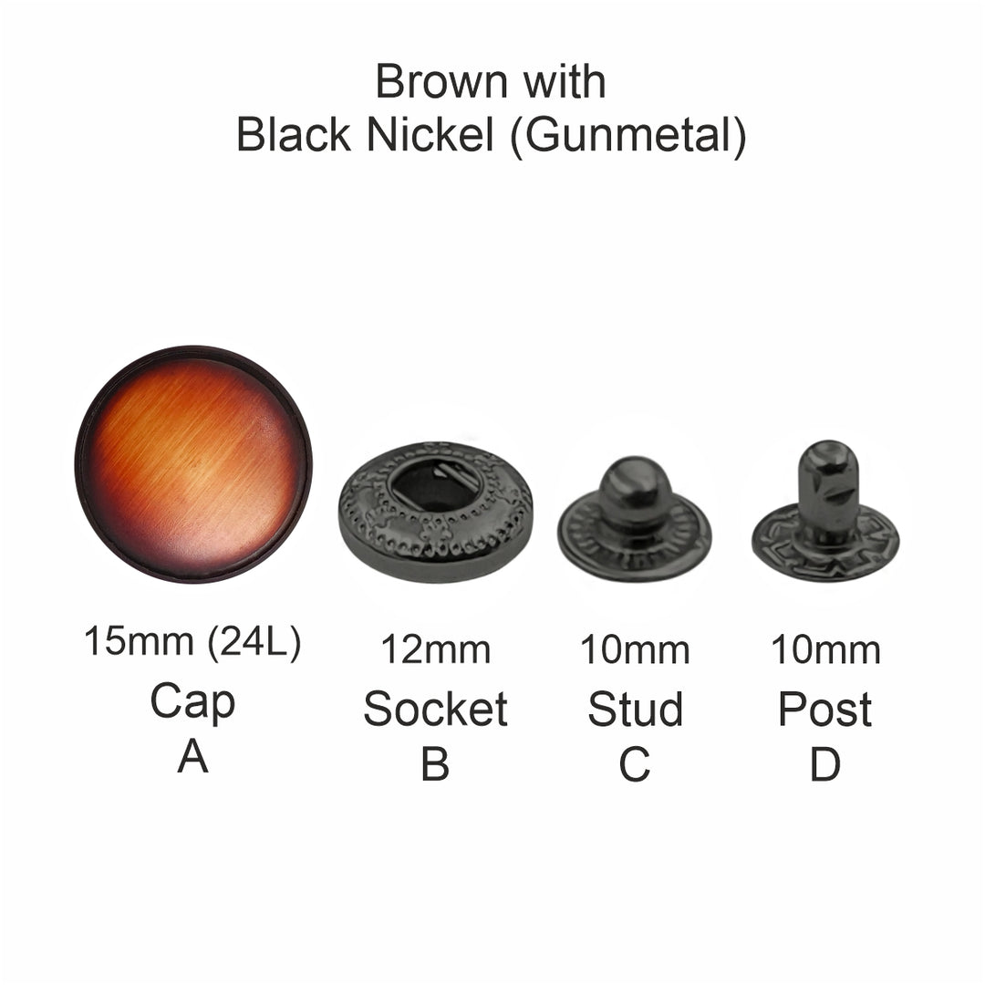 Classy 15mm (24L) Fancy Shaded 4-Part Snap Buttons for Clothing/Bags