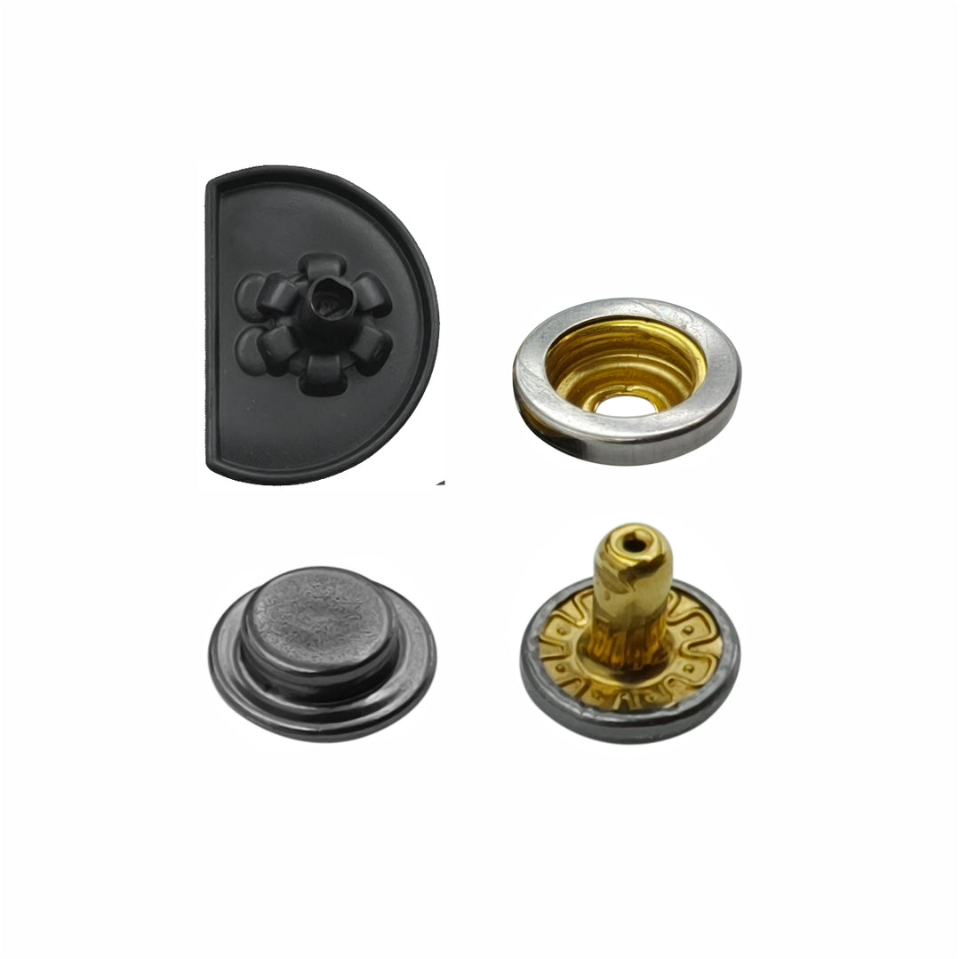 Classic Matte Black Metal Snap Buttons for Leathercraft & Accessories