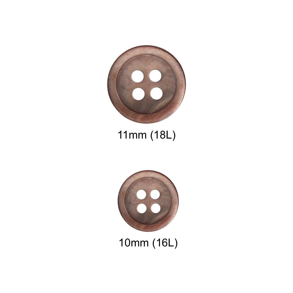 Round Rim Glossy 4 Hole Natural Iridescent Brown Shirt Buttons