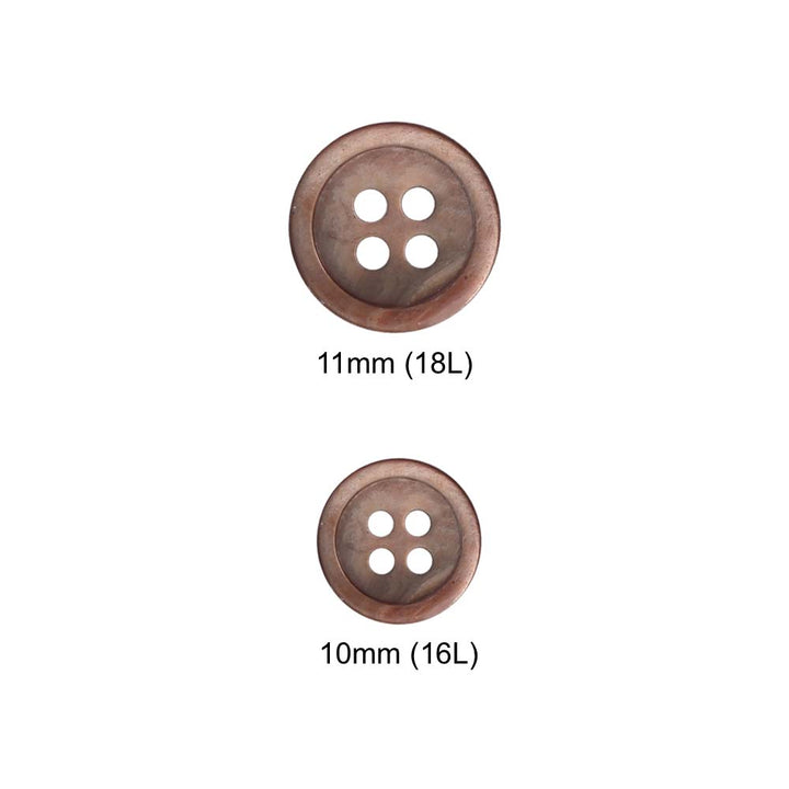 Round Rim Glossy 4 Hole Natural Iridescent Brown Shirt Buttons