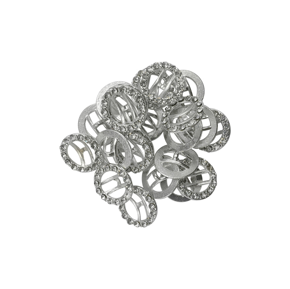 Sparkling Shiny Silver Round Diamond Rim Ring Shape Loop Metal Buttons