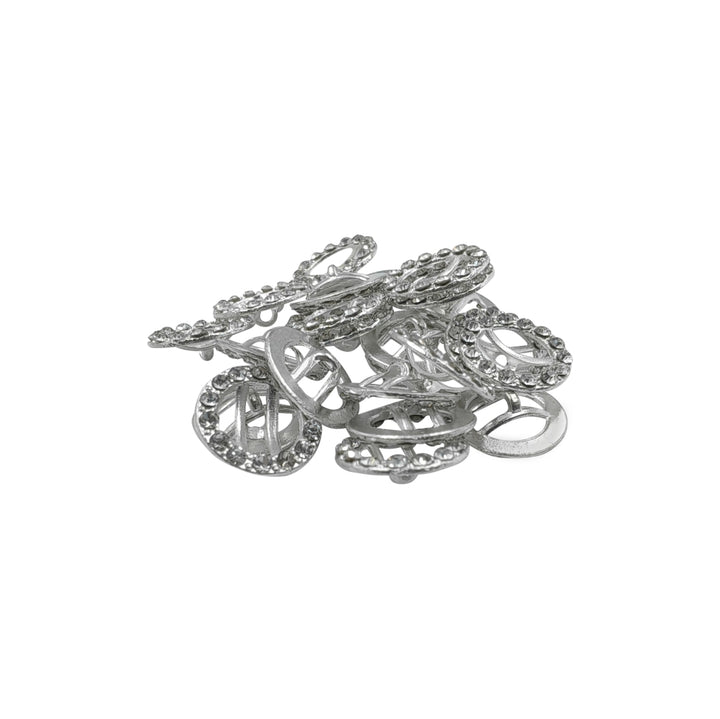 Sparkling Shiny Silver Round Diamond Rim Ring Shape Loop Metal Buttons