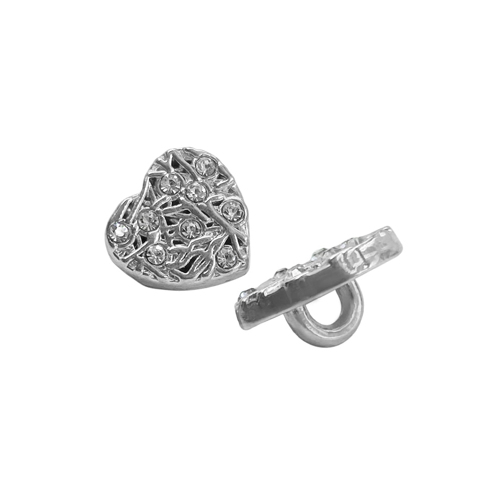 Shiny Glittery Heart Shape Diamond Fancy Party Wear Metal Buttons