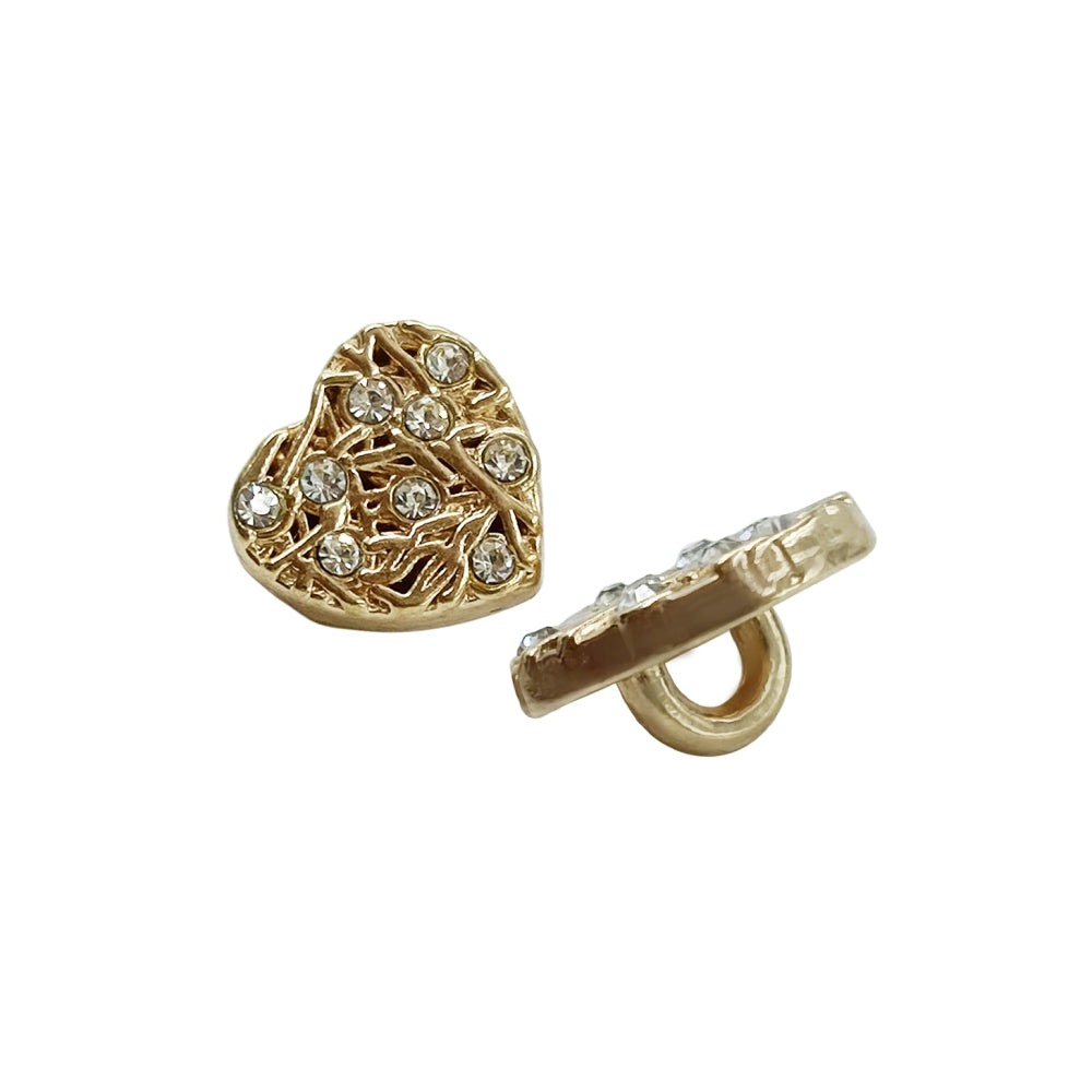 Shiny Glittery Heart Shape Diamond Fancy Party Wear Metal Buttons