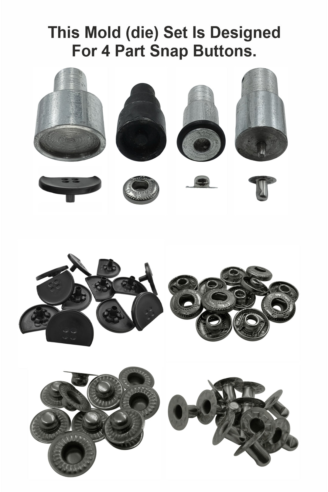 Easy Die Mold Set for 20mm Fancy 4-Part Metal Snap Buttons – Compatible with Hand & Electric Press Tools