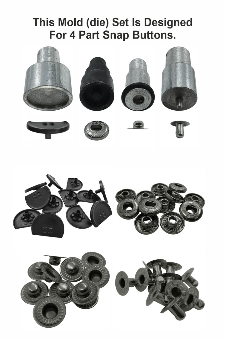 Easy Die Mold Set for 20mm Fancy 4-Part Metal Snap Buttons – Compatible with Hand & Electric Press Tools