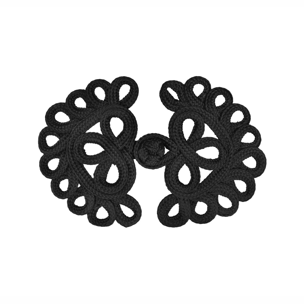 Floral Designer Black Braided Frog Closure Decorative Coat/Suit Toggle