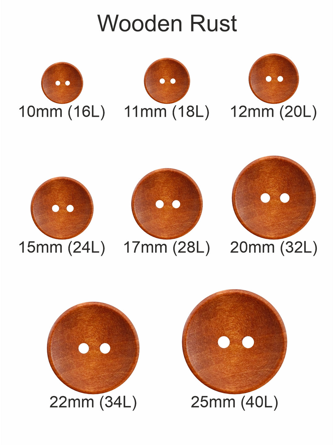 Wooden Rust Classic Round Shape 2-Hole Hollow Wooden Buttons