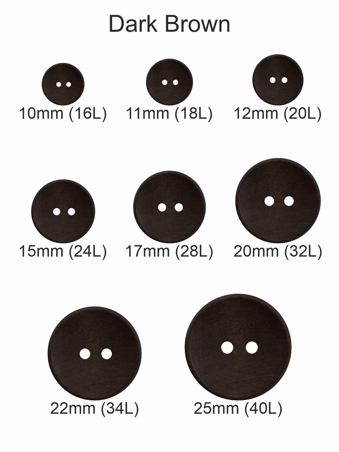 Dark Brown Round Shape 2-Hole Hollow Wooden Buttons