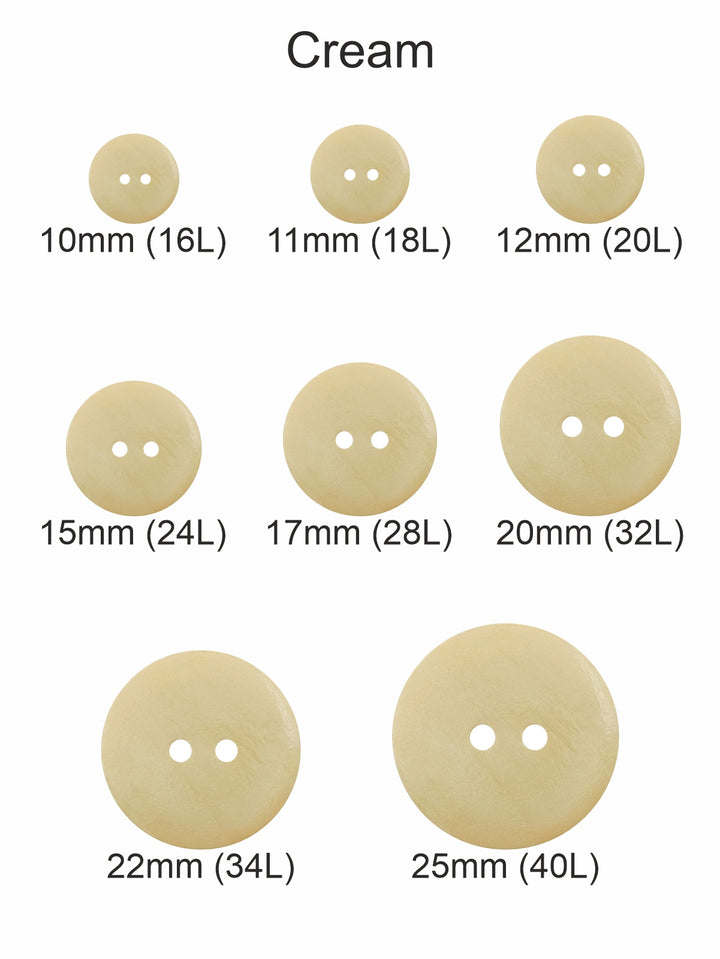 Cream Classic Round Dome Shape 2-Hole Wooden Buttons