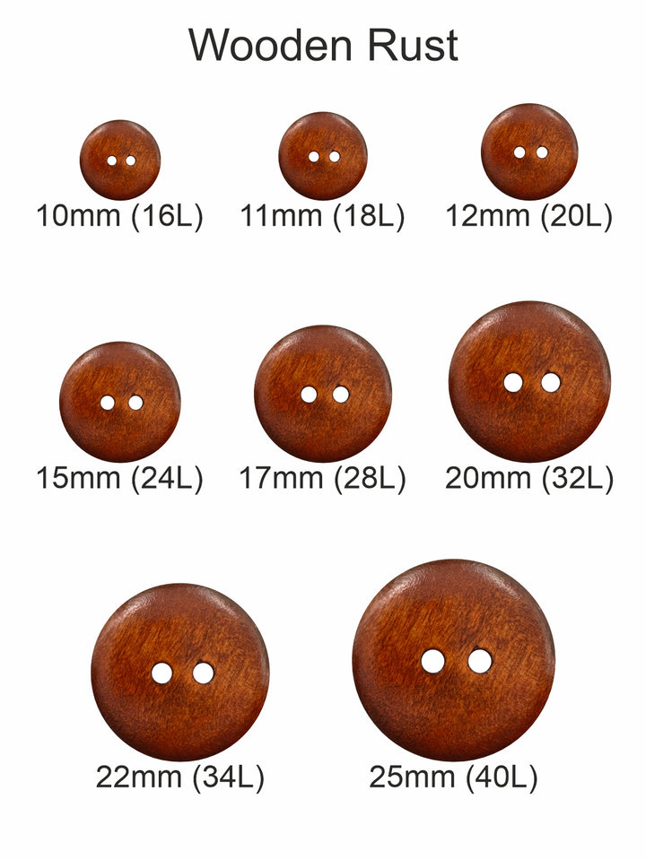 Rust Classic Round Dome Shape 2-Hole Wooden Buttons