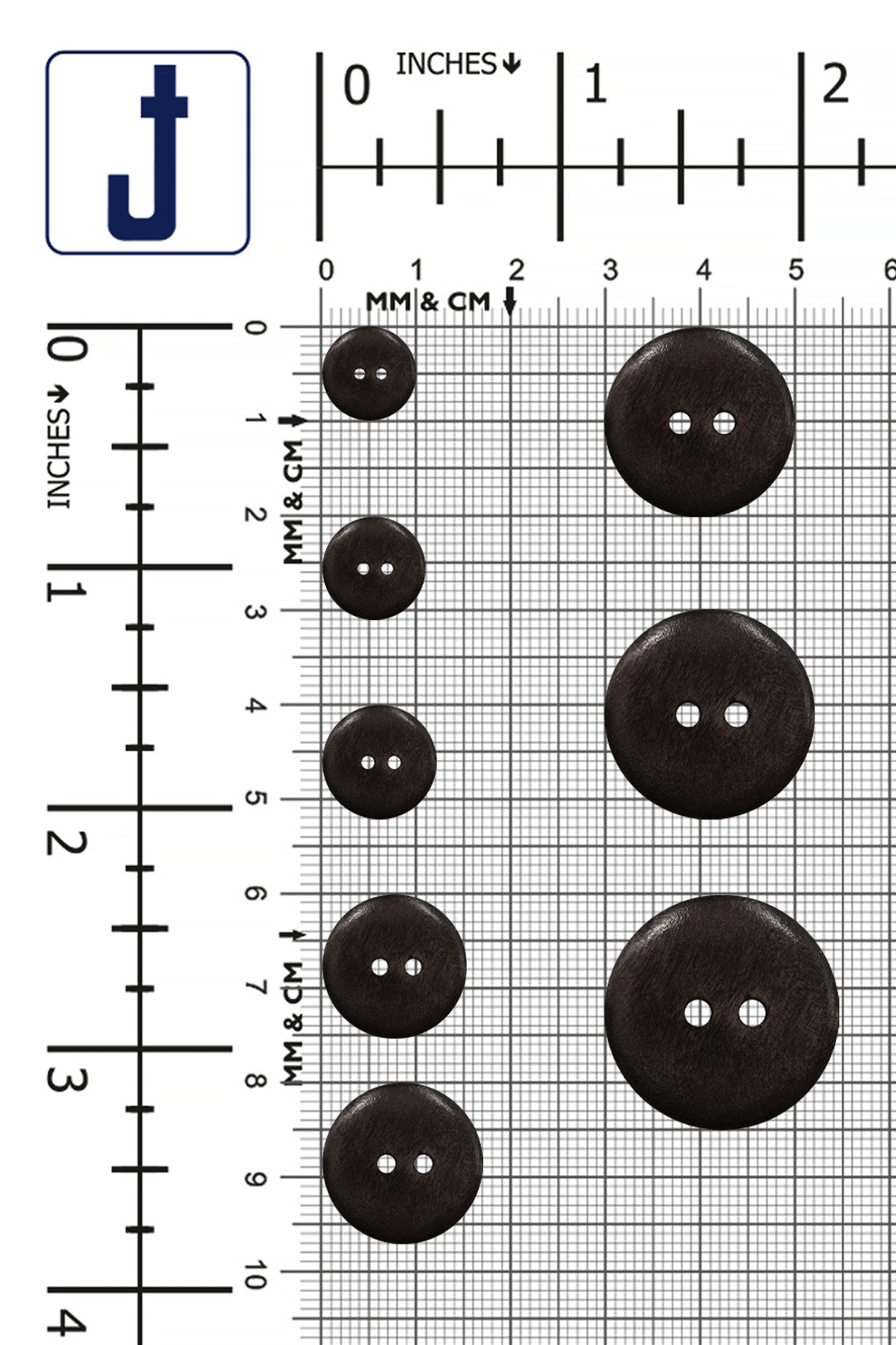 Dark Brown Classic Round Dome Shape 2-Hole Wooden Buttons