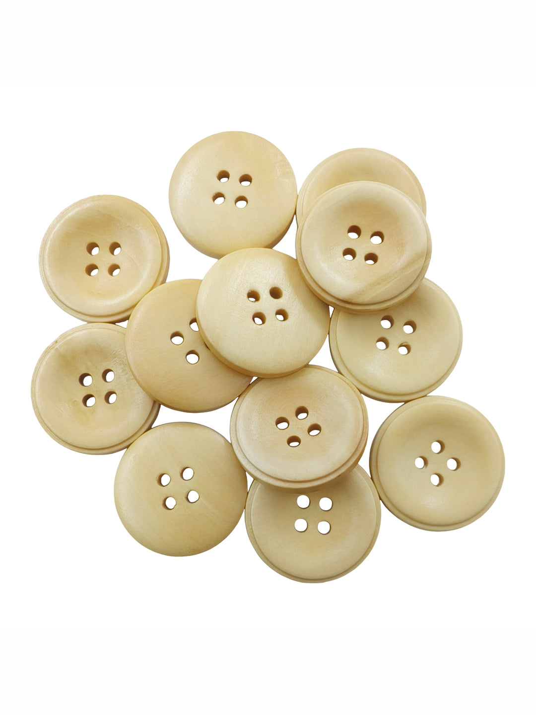 Cream Round Shape 4-Hole Rim Design Wooden Buttons