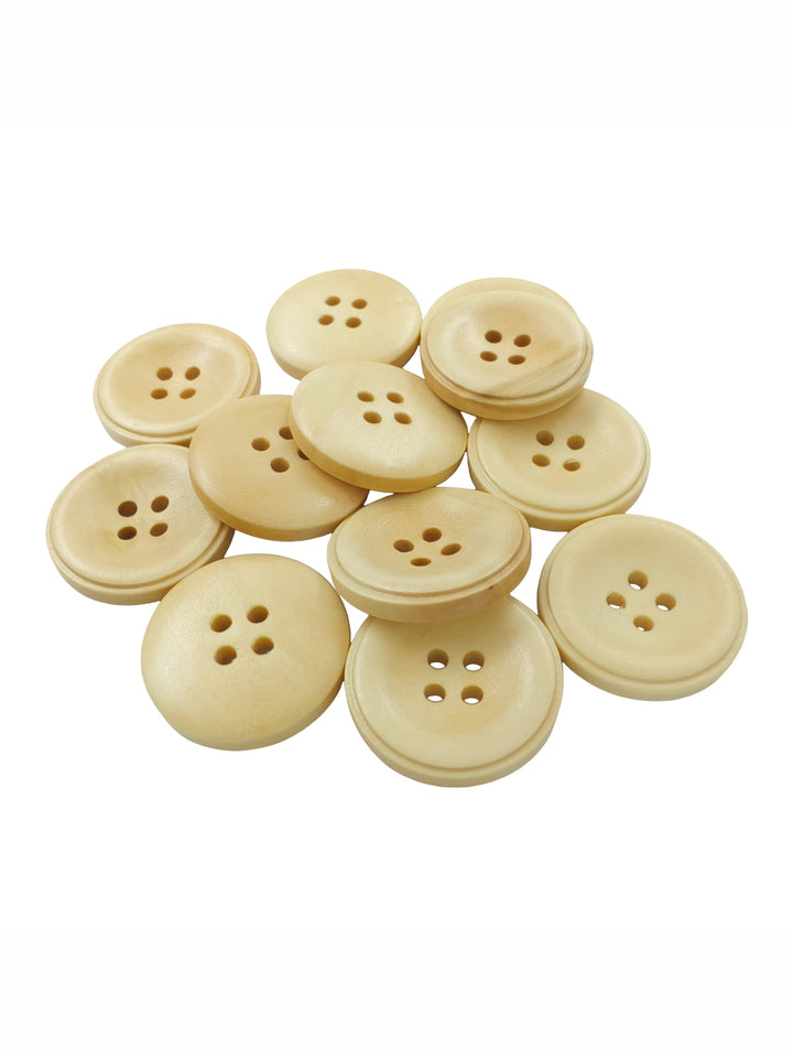 Cream Round Shape 4-Hole Rim Design Wooden Buttons