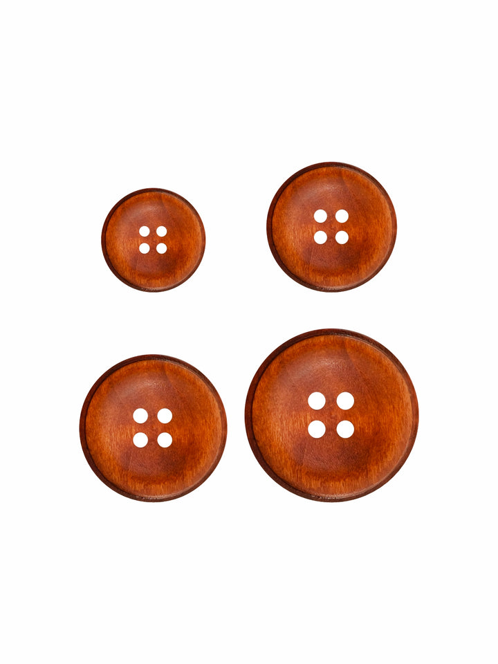 Rust Colour Round Shape 4-Hole Rim Design Wooden Buttons
