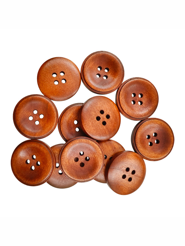 Rust Colour Round Shape 4-Hole Rim Design Wooden Buttons