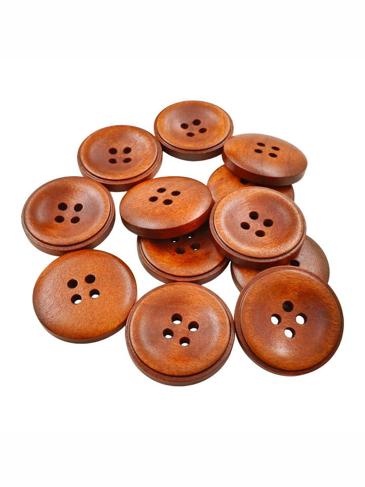 Rust Colour Round Shape 4-Hole Rim Design Wooden Buttons