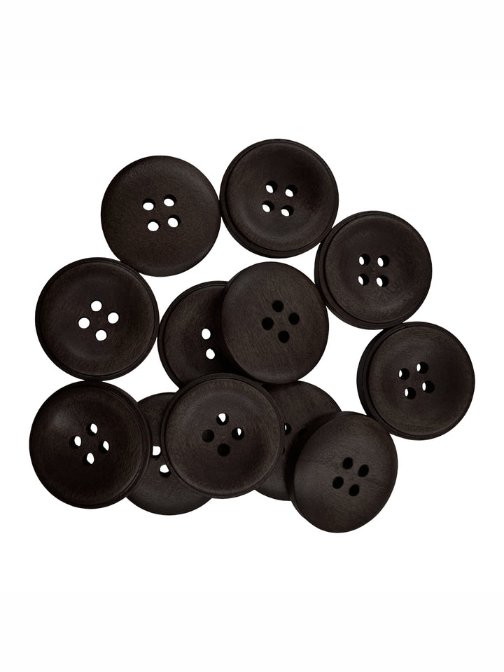 Dark Brown Round Shape 4-Hole Rim Design Wooden Buttons