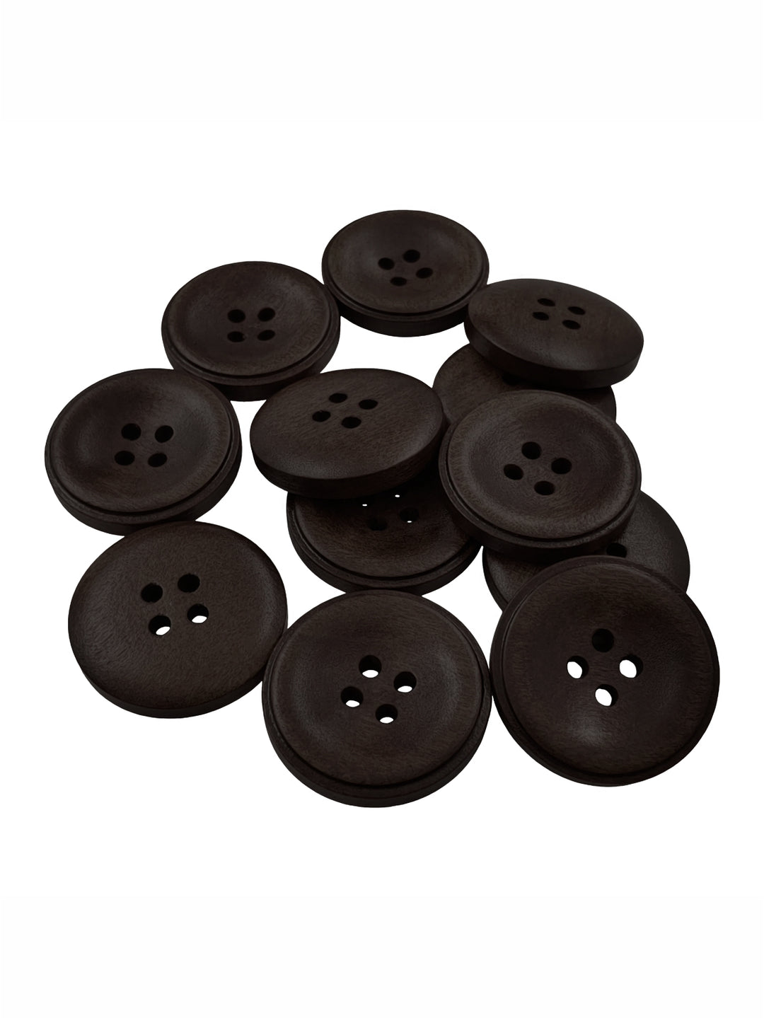 Dark Brown Round Shape 4-Hole Rim Design Wooden Buttons
