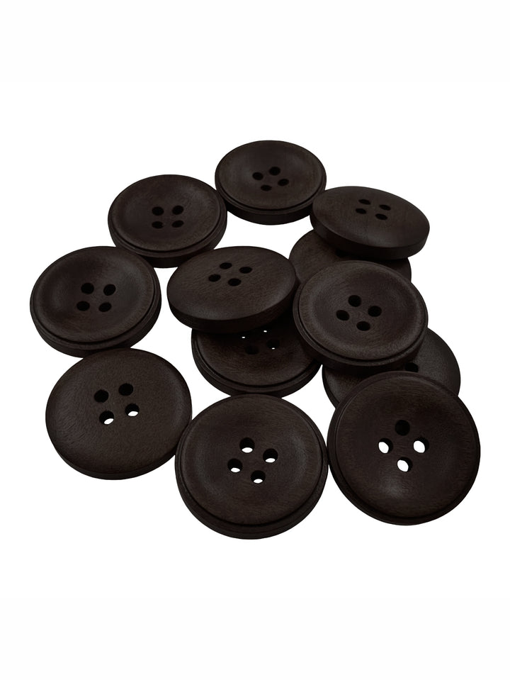 Dark Brown Round Shape 4-Hole Rim Design Wooden Buttons