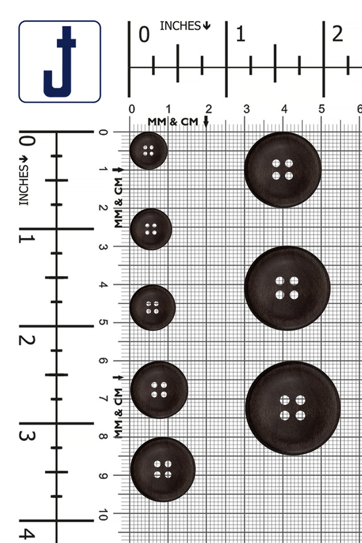 Dark Brown Round Shape 4-Hole Rim Design Wooden Buttons