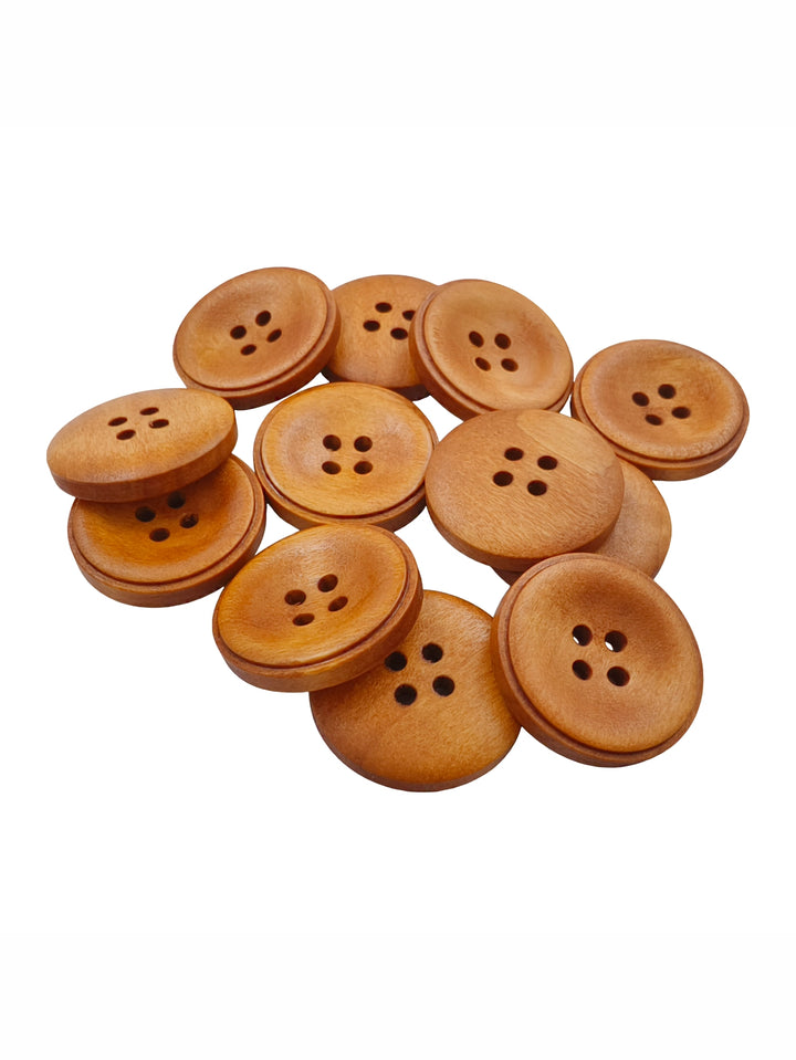 Natural Round Shape 4-Hole Rim Design Wooden Buttons