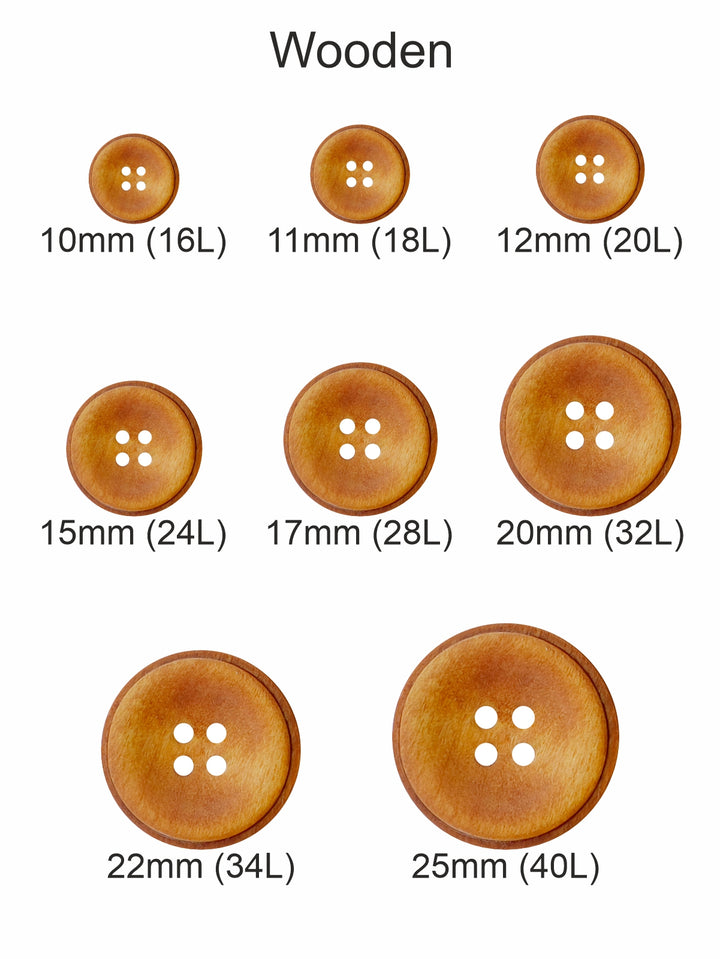 Natural Round Shape 4-Hole Rim Design Wooden Buttons