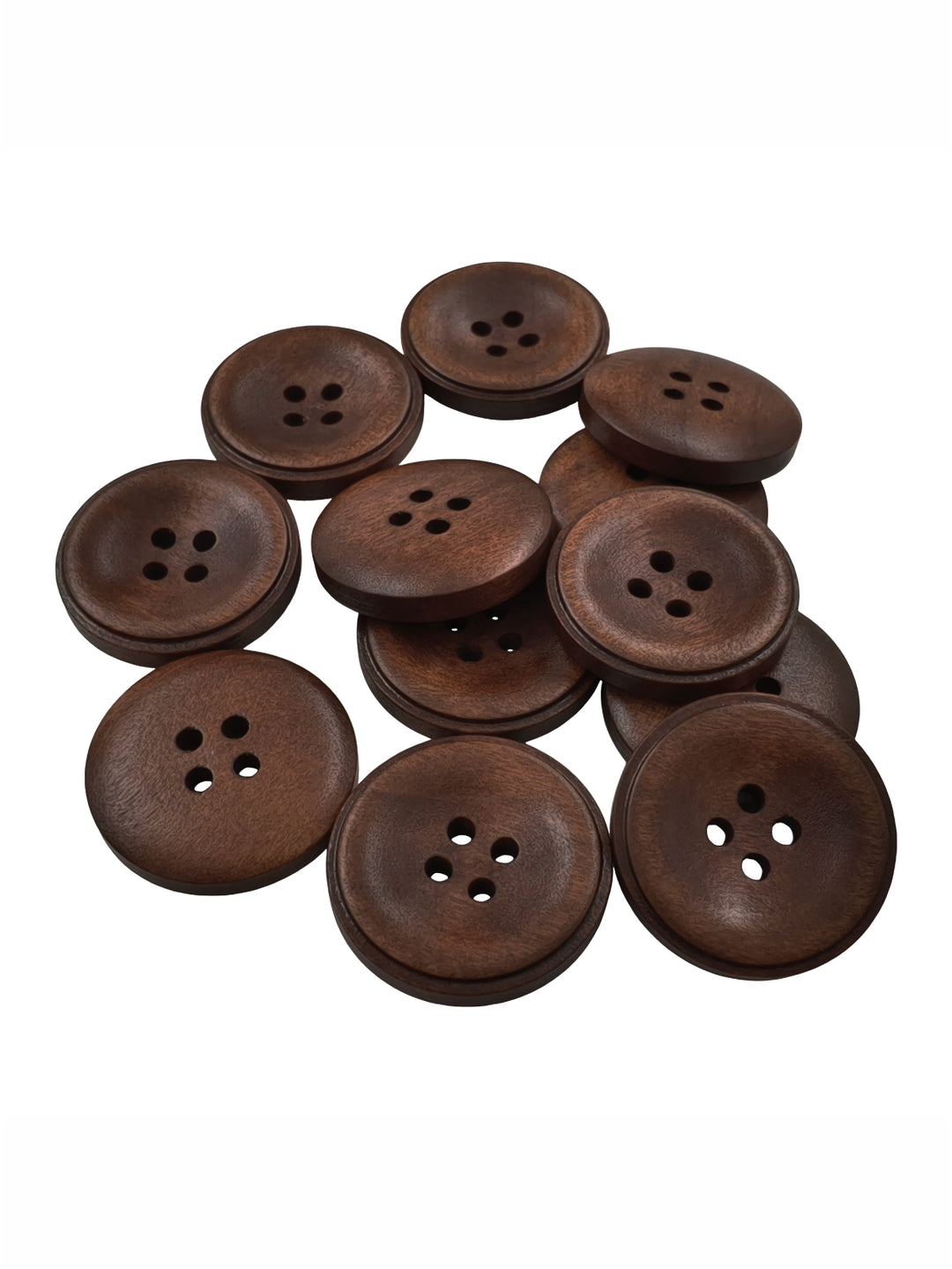 Brown Round Shape 4-Hole Rim Design Wooden Buttons