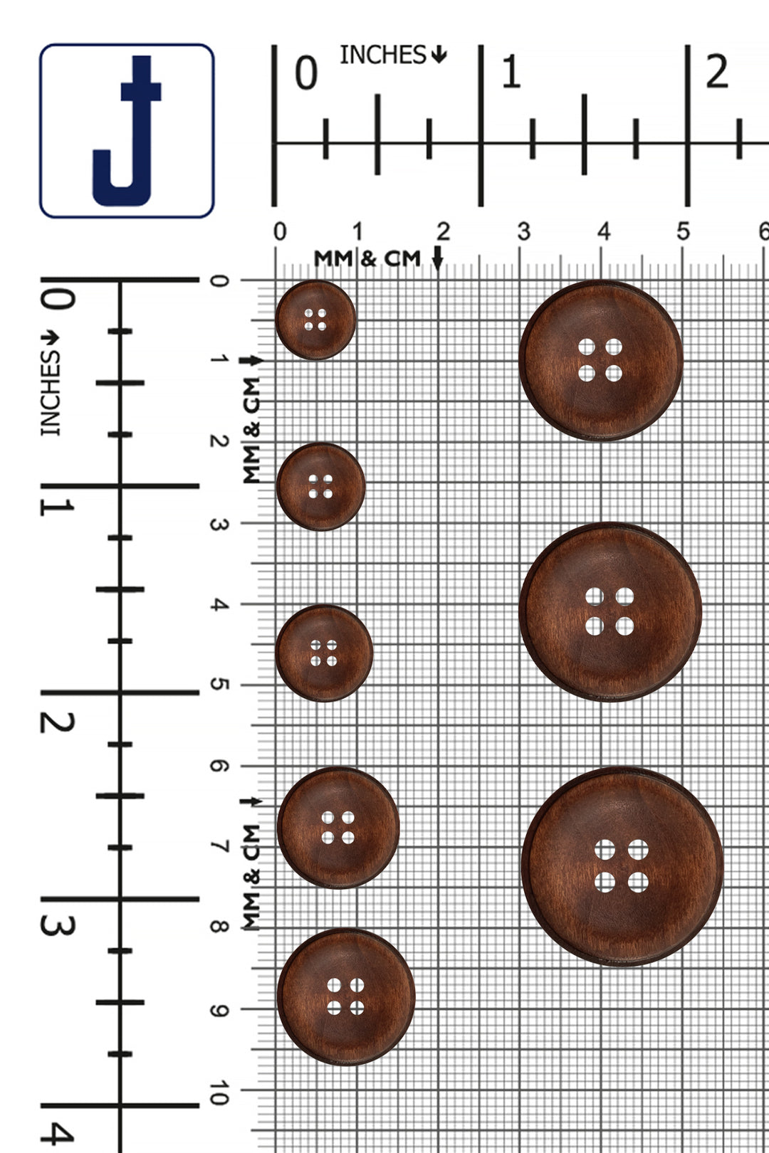 Brown Round Shape 4-Hole Rim Design Wooden Buttons