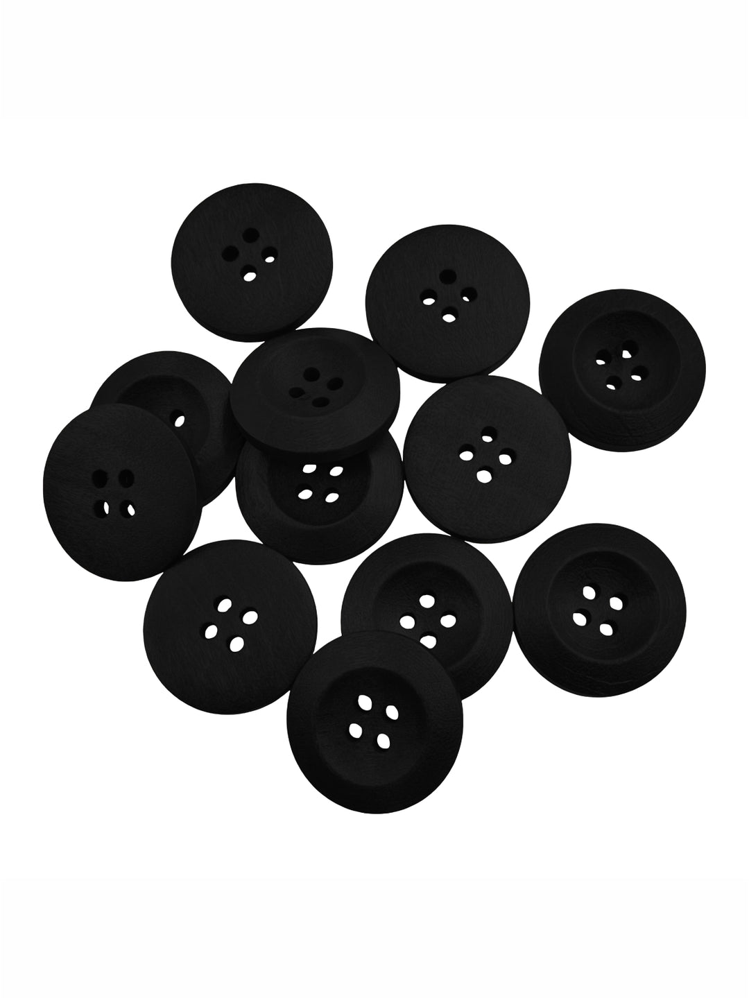 Black Colour Round Shape 4-Hole Wide Rounded Rim Wooden Button