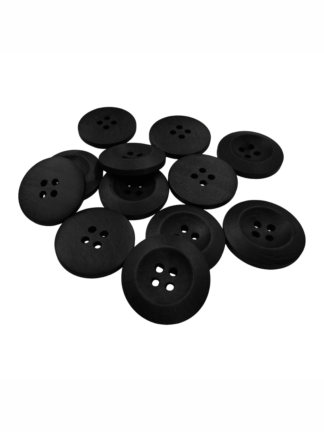 Black Colour Round Shape 4-Hole Wide Rounded Rim Wooden Buttons