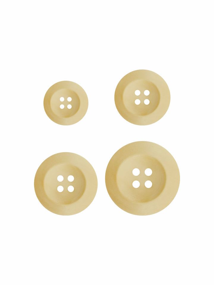 Cream Colour Round Shape 4-Hole Wide Rounded Rim Wooden Buttons