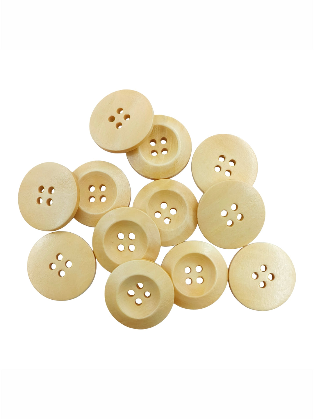 Cream Colour Round Shape 4-Hole Wide Rounded Rim Wooden Buttons