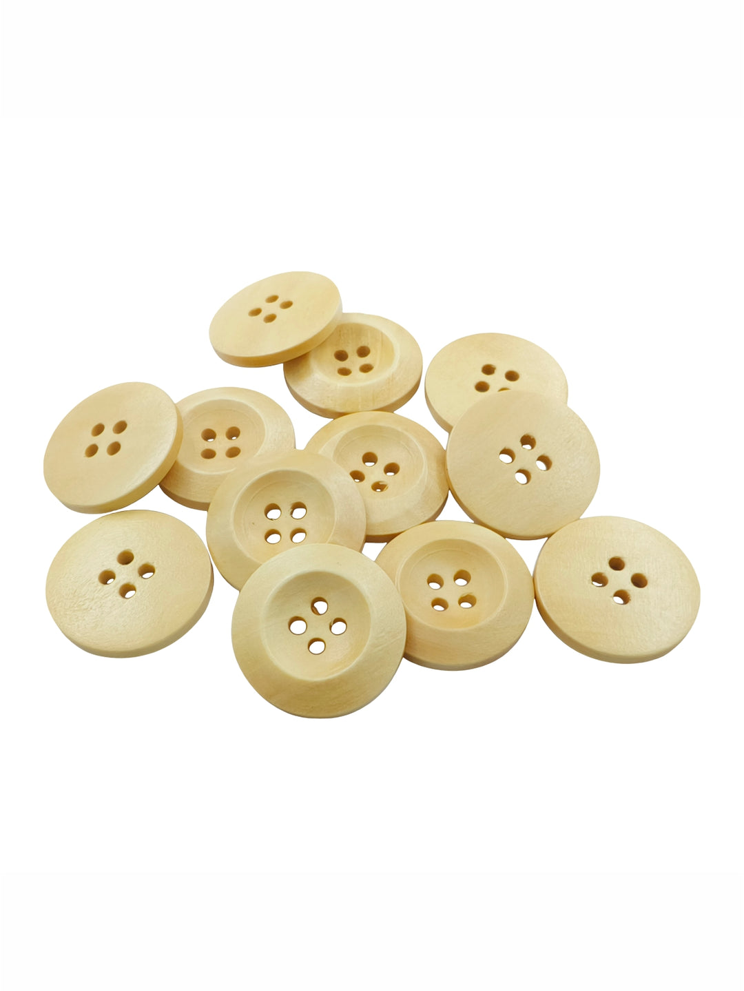Cream Colour Round Shape 4-Hole Wide Rounded Rim Wooden Buttons