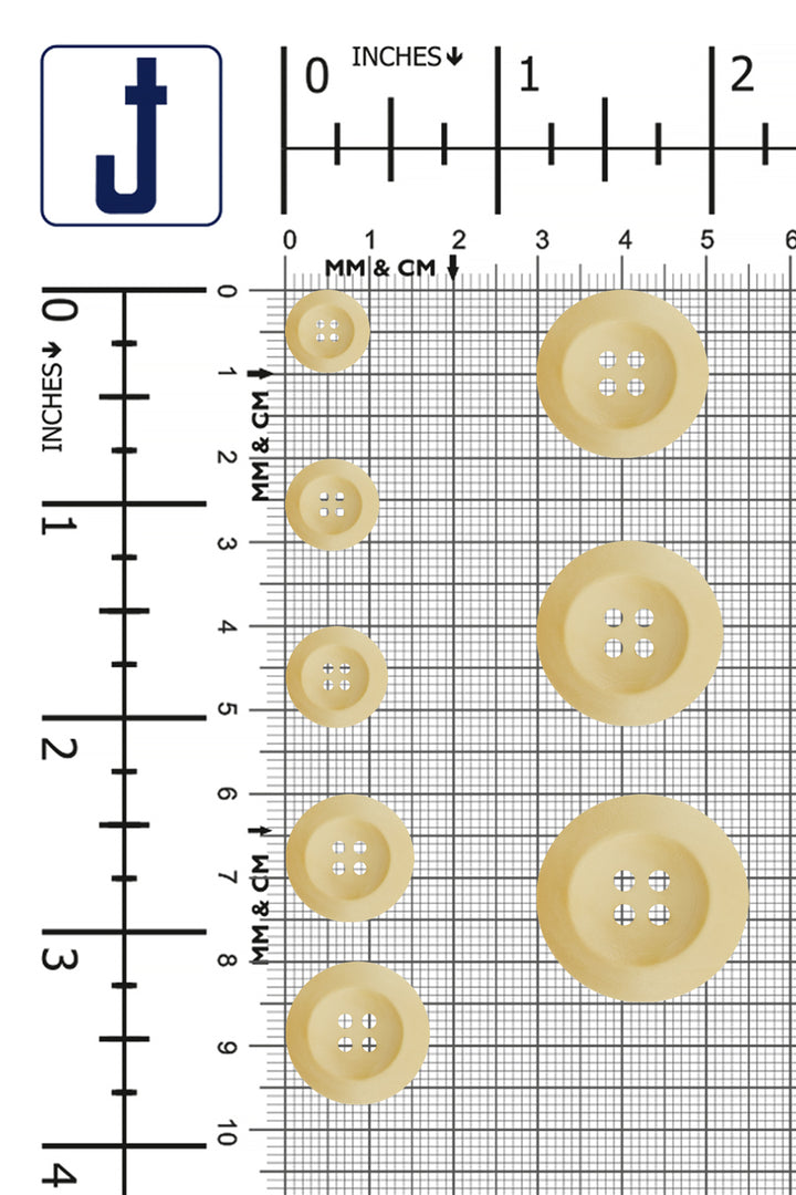 Cream Colour Round Shape 4-Hole Wide Rounded Rim Wooden Buttons