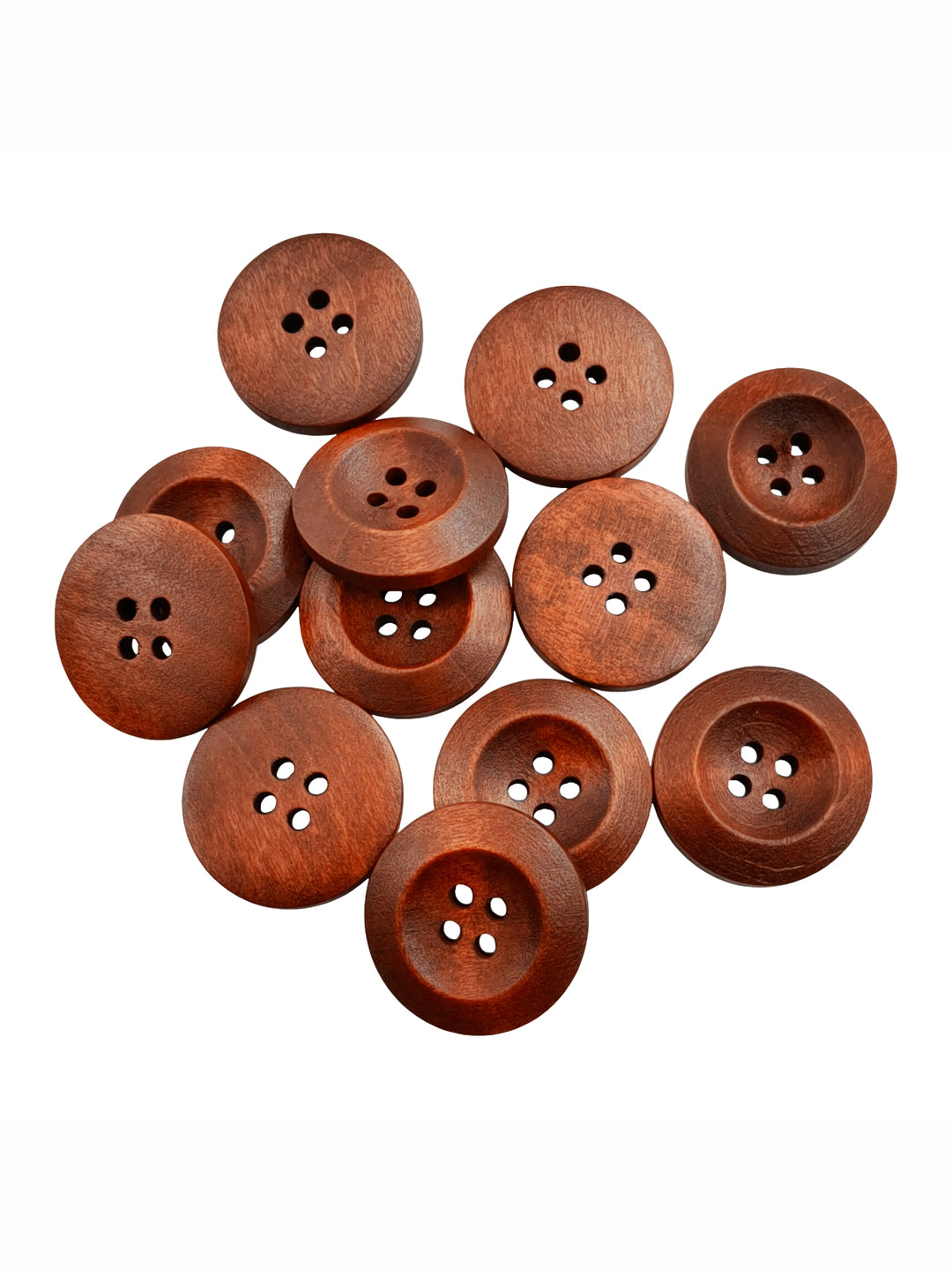 Rust Colour Round Shape 4-Hole Wide Rounded Rim Wooden Buttons
