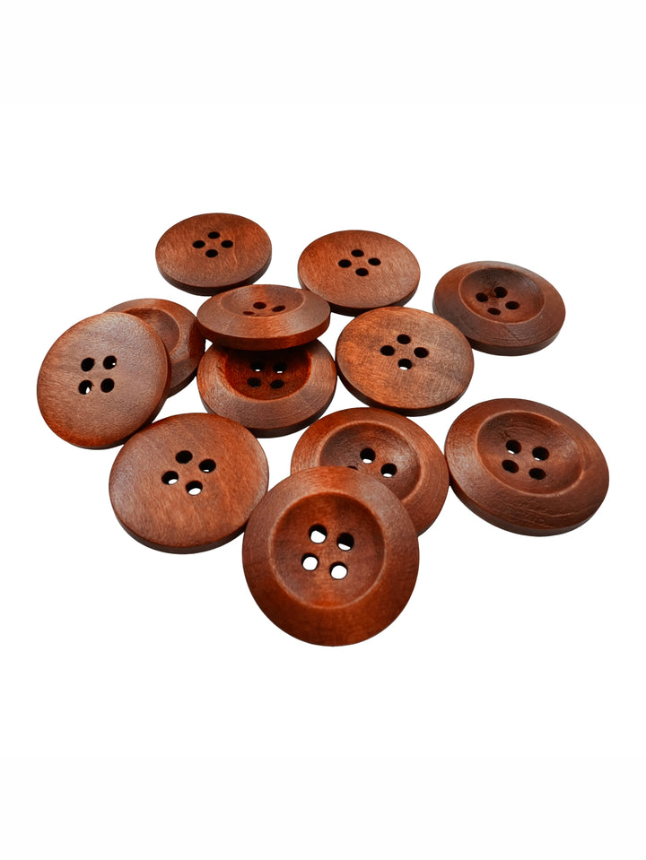Rust Colour Round Shape 4-Hole Wide Rounded Rim Wooden Buttons