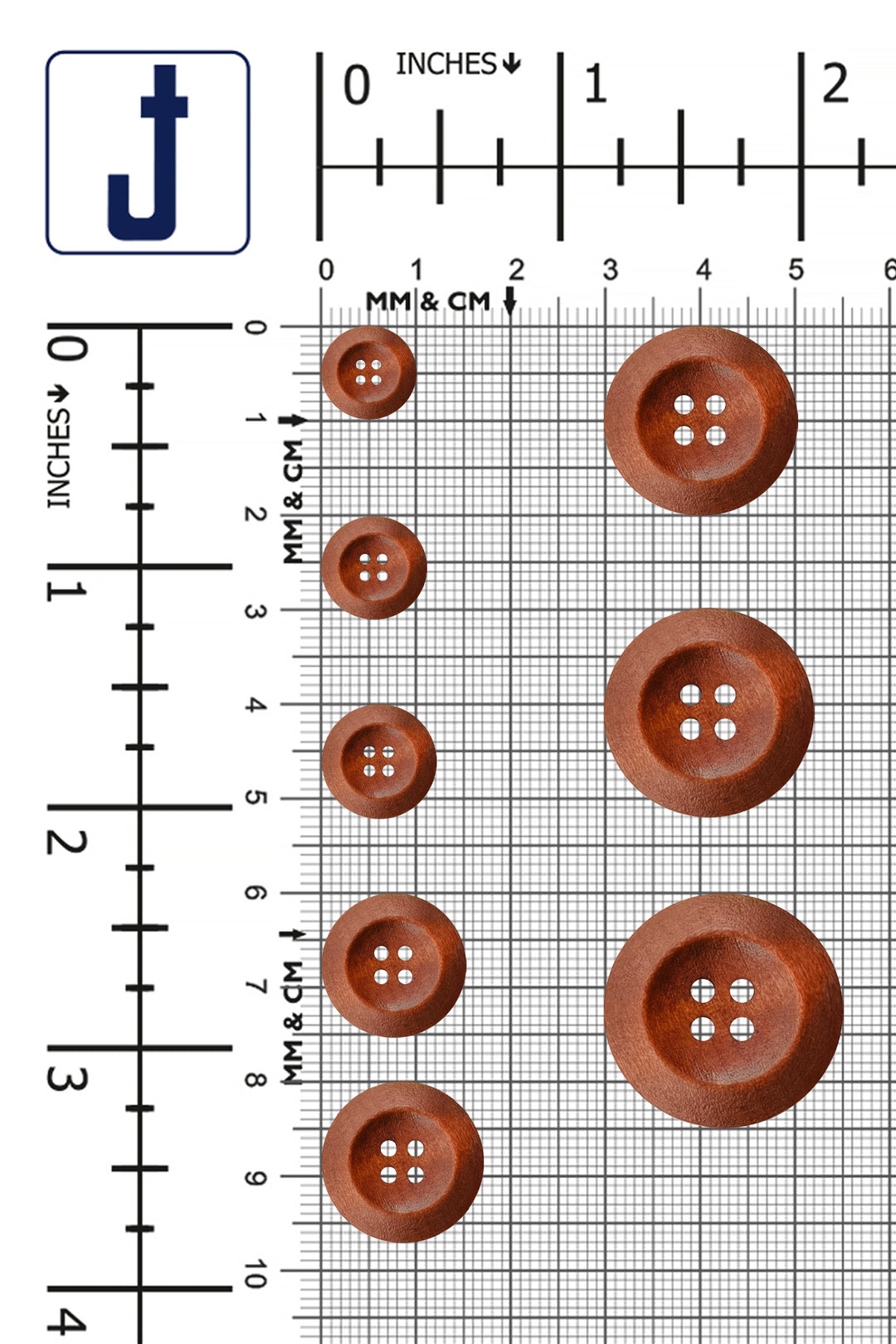 Rust Colour Round Shape 4-Hole Wide Rounded Rim Wooden Buttons