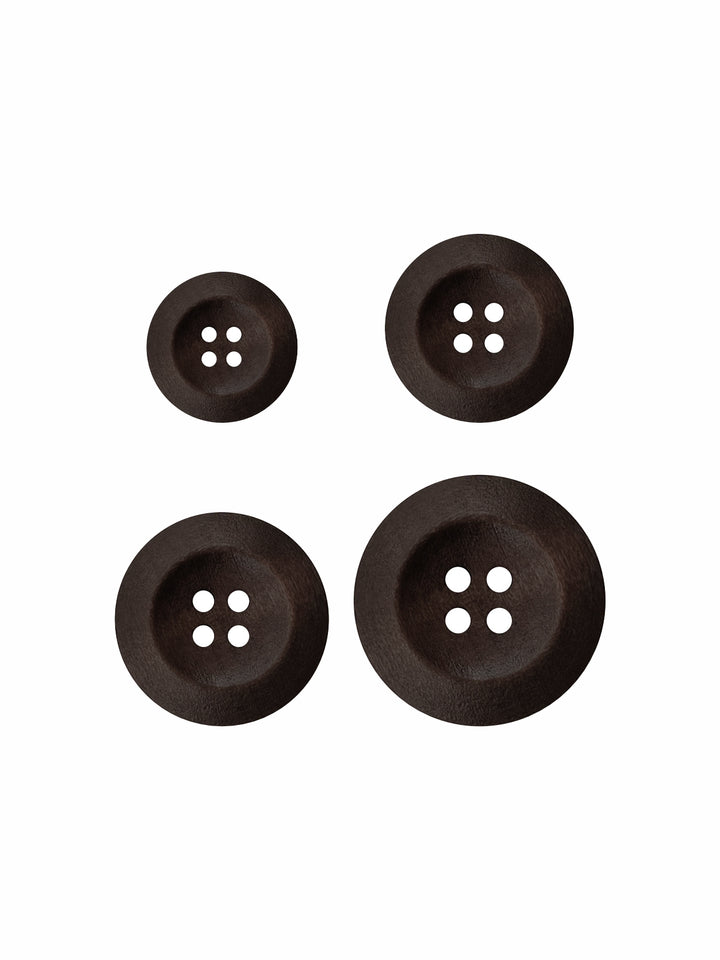 Dark Brown Colour Round Shape 4-Hole Wide Rounded Rim Wooden Buttons