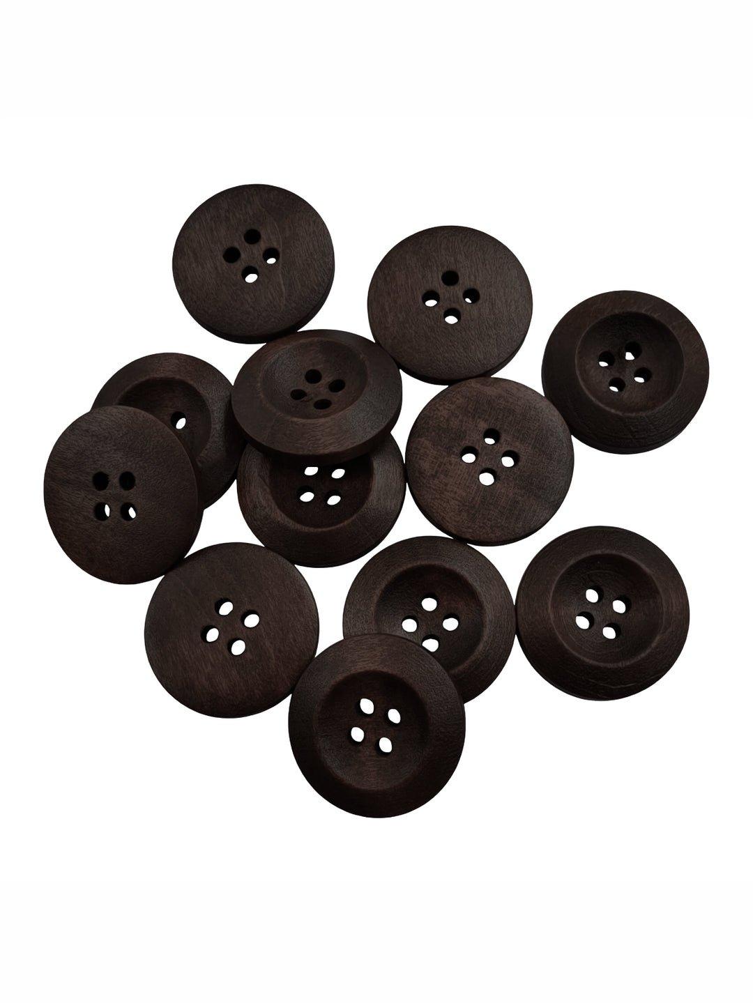 Dark Brown Colour Round Shape 4-Hole Wide Rounded Rim Wooden Buttons