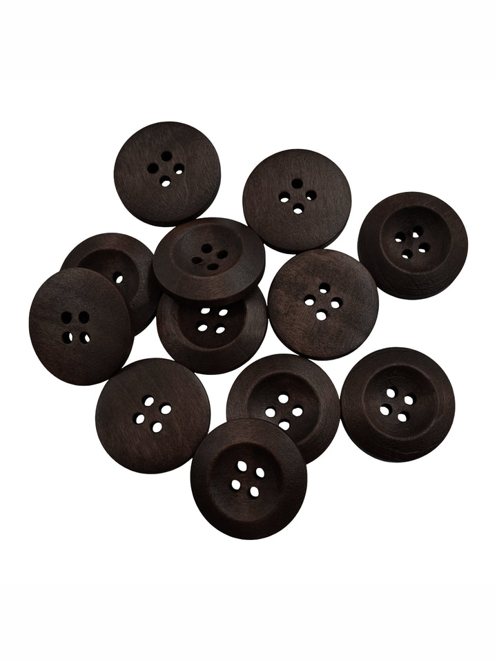 Dark Brown Colour Round Shape 4-Hole Wide Rounded Rim Wooden Buttons