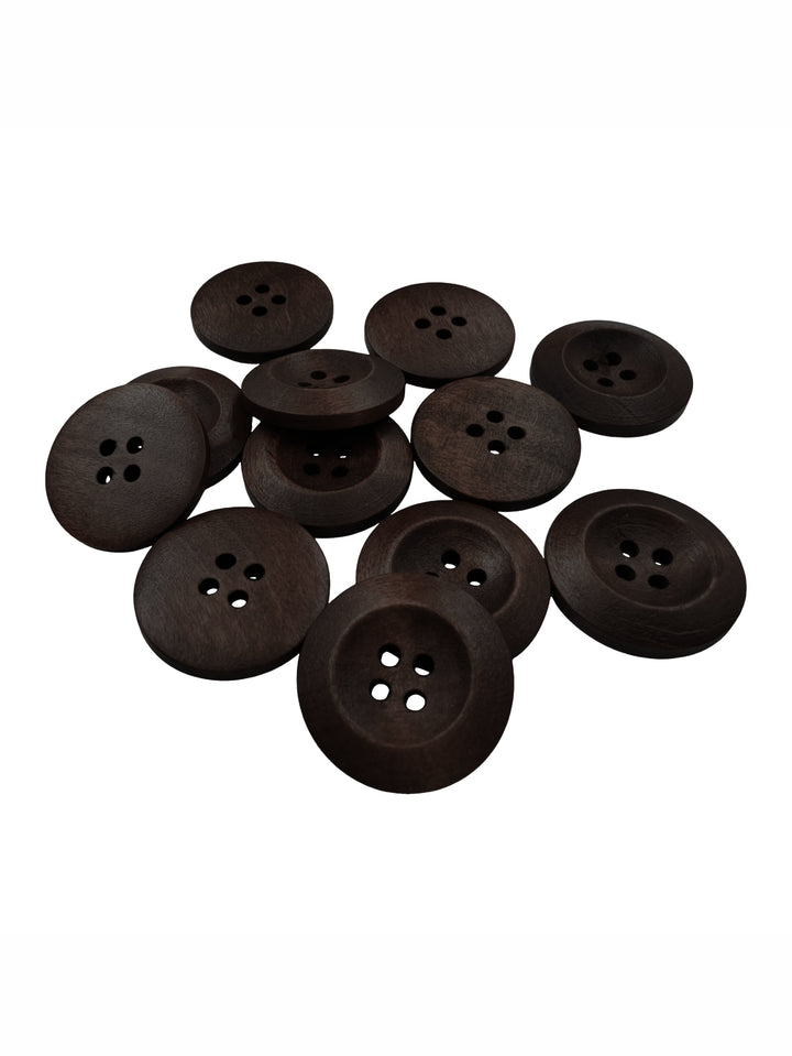 Dark Brown Colour Round Shape 4-Hole Wide Rounded Rim Wooden Buttons