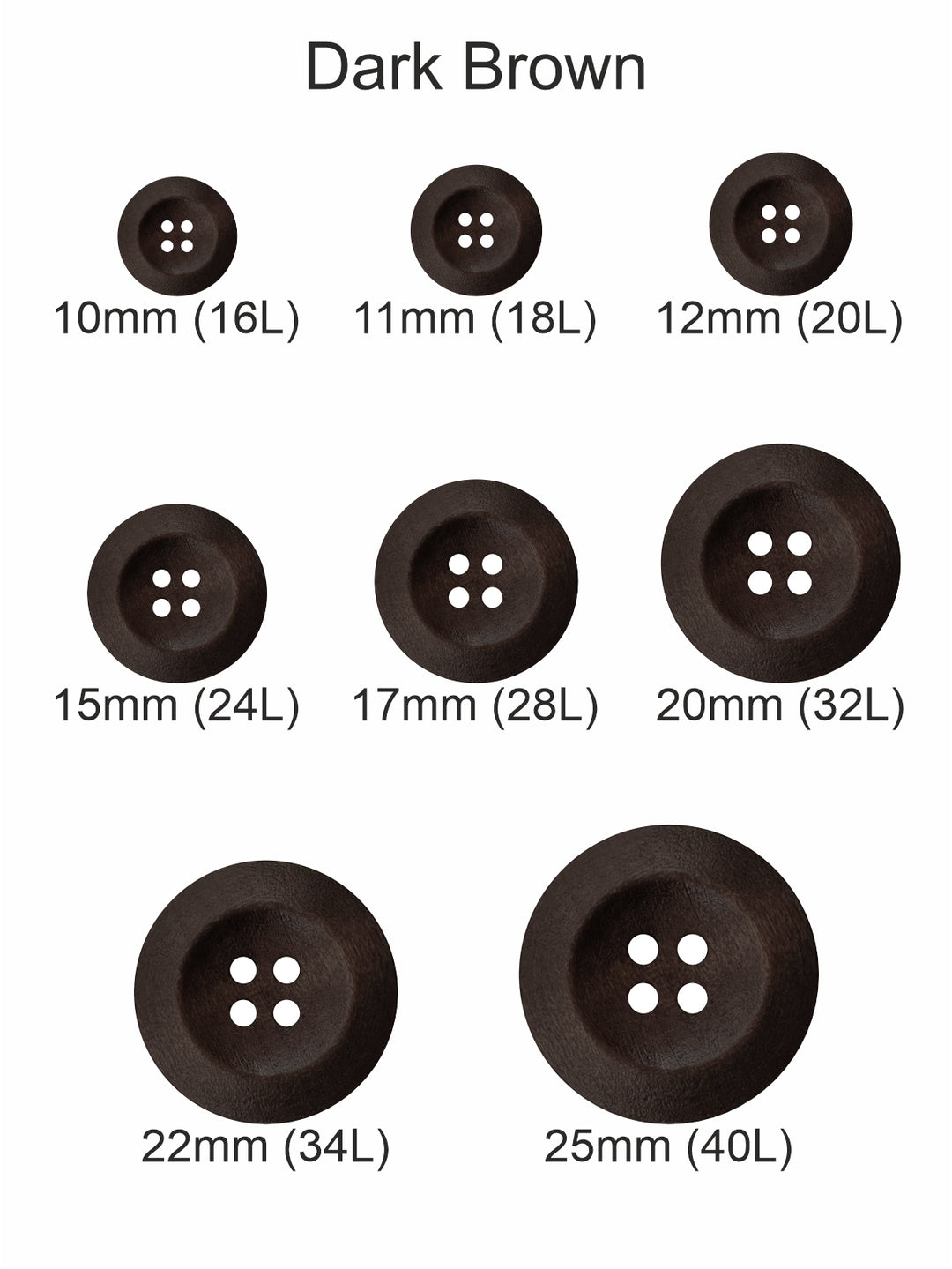 Dark Brown Colour Round Shape 4-Hole Wide Rounded Rim Wooden Buttons