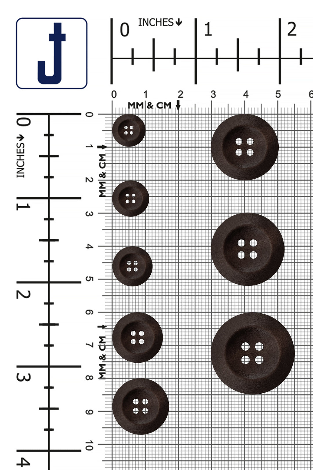 Dark Brown Colour Round Shape 4-Hole Wide Rounded Rim Wooden Buttons